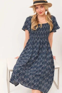 Lime 'N' Chili Smocked Floral Print Flutter Sleeve Midi Dress -Little Loom Store 76b19cb5ccd1496daffc30972d93c6d2 Max Origin