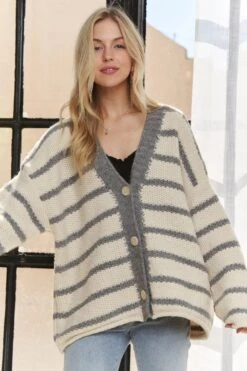 ADORA Horizontally Striped Button Up Cardigan -Little Loom Store 78e5c27387ed47e4926f5b22026c2eb5 Max Origin