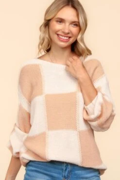 Haptics Full Size Checkered Round Neck Drop Shoulder Sweater -Little Loom Store 792ef70a 23dd 408f 9e1c de4861657df4 Max