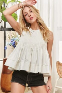 ADORA Pleated Round Neck Tank -Little Loom Store 794214f3529f4b6fa67ab7bfc567bb5b Max Origin