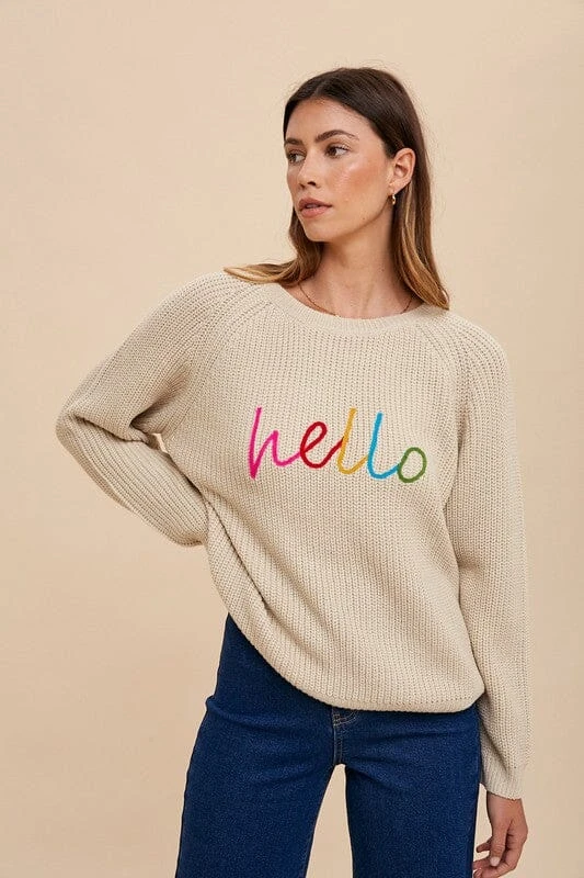 Annie Wear HELLO Embroidered Raglan Sleeve Sweater 5 Annie Wear HELLO Embroidered Raglan Sleeve Sweater - Image 3