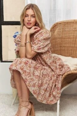 ADORA Floral Square Neck Puff Sleeve Dress -Little Loom Store 7b55ad89 7eba 4aca 94d4 0453779e46ba Min
