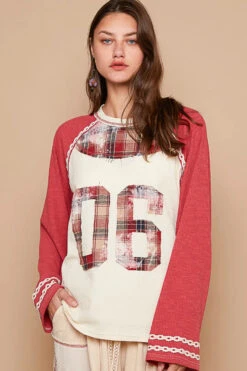 POL Plaid Number 06 Raglan Sleeve T-Shirt