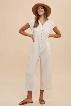 Annie Wear Button Detail Wide Leg Jumpsuit With Pockets