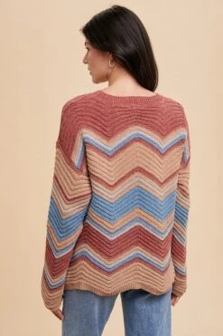 Annie Wear Multi Color Zig-Zag Round Neck Sweater -Little Loom Store 7cef2ce3 216c 492e 8003 7e462576479d Max