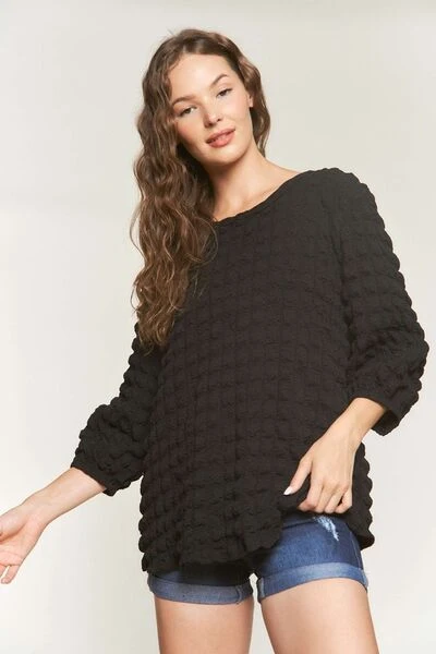 ADORA Bubble Texture Round Neck Blouse 4 ADORA Bubble Texture Round Neck Blouse - Image 2