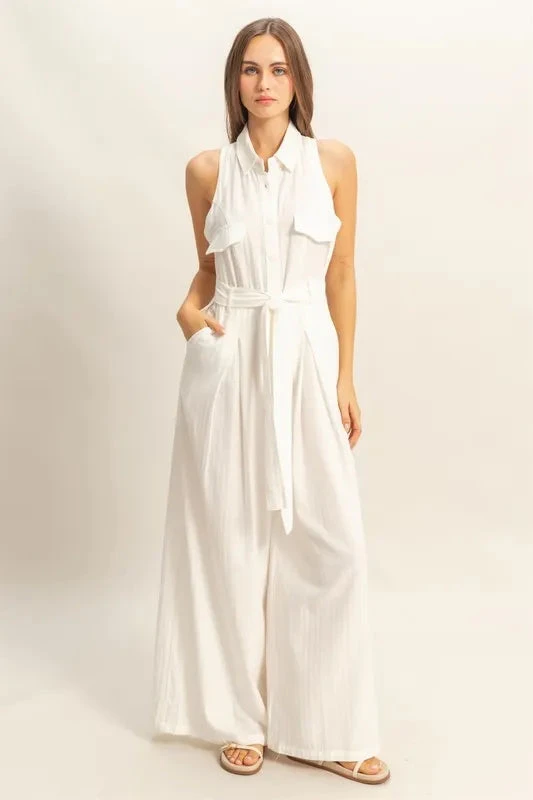 HYFVE Sleeveless Tie Waist Wide Leg Jumpsuit 4 HYFVE Sleeveless Tie Waist Wide Leg Jumpsuit - Image 2