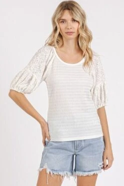 Mittoshop Mixed Media Textured Knit Popcorn Puff Sleeve Blouse 11 Mittoshop Mixed Media Textured Knit Popcorn Puff Sleeve Blouse -Little Loom Store 7fea73ba 6148 45b9 96c7 9184a3828a7f Min