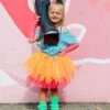 80s Costume In Neon Orange - 4 Piece Pixie Tutu Set For Girls, Adult, & Plus Sizes -Little Loom Store 80 sOrangeCostume 1