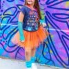 Neon Orange 80's Costume Tutu & Accessories For Kids -Little Loom Store 80 sOrangeCostume2