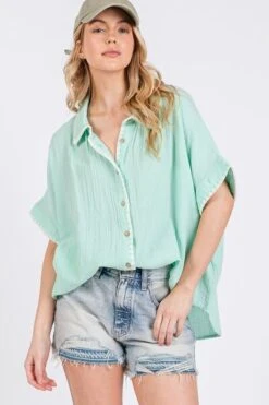 SAGE+FIG Boho Contrast Zigzag Trim Gauze Button-Up Shirt -Little Loom Store 82278766 8394 4607 82ba 8cd654a5a603 Min