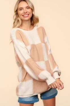 Haptics Full Size Checkered Round Neck Drop Shoulder Sweater -Little Loom Store 83f36ff1 2e73 4d6d 98e2 437c2ed9c2fd Max