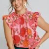 Umgee Full Size Floral Print Ruffled Cap Sleeve Blouse Plus Size -Little Loom Store 845a0ed8 d486 495f 9695 d4ee1049de65 Max