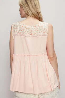 POL Lace Detail Frill Floral V-Neck Sleeveless Top -Little Loom Store 84e95cee 57e1 4995 b778 9afb95ec4f53 Max