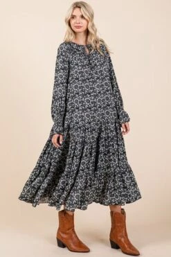 Mittoshop Printed Tie Neck Flounce Sleeve Midi Dress -Little Loom Store 852ba1d1 2ab2 4991 bf03 8593c7021574 Min