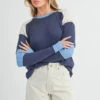 Aemi + Co Raw Seam Color Block Round Neck Knit Top