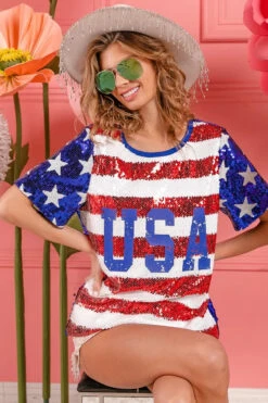 BiBi American Flag Theme USA Lettering Sequin Top -Little Loom Store 863edcaa3ee2405588a822c975a12d40 Max Origin