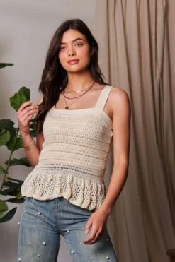 Davi & Dani Crochet Wide Strap Peplum Knit Tank -Little Loom Store 869c2a4f 0d85 49fa 84e9 ca6db8ebe884 Max