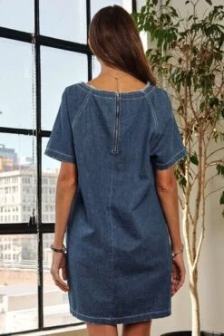 ADORA Raw Hem Mini Denim Dress With Pockets -Little Loom Store 87ee1292 f394 4515 914b f98cd8ffdd31 Min