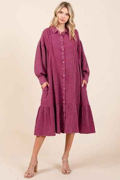 Mittoshop Mineral Wash Cotton Gauze Ruffle Midi Shirt Dress 4 Mittoshop Mineral Wash Cotton Gauze Ruffle Midi Shirt Dress - Image 2