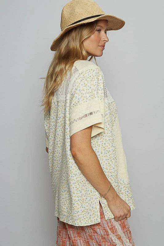 POL Number Floral Crochet Button Detail Half Sleeve Top 5 POL Number Floral Crochet Button Detail Half Sleeve Top - Image 3