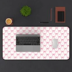 Coquette Bow Desk Mat - Hot Pink & Dot Design For Home Office Decor -Little Loom Store 8884197393648627583 2048