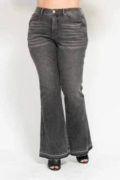 Judy Blue Full Size Mid Rise Tummy Control Washed Gray Release Hem Flare Jeans Plus Size -Little Loom Store 8892f154 8b36 4854 b077 b40187068a18 Max Origin