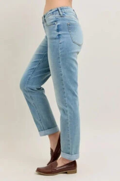 Judy Blue Full Size V-Front Cuff Boyfriend Jeans Plus Size -Little Loom Store 8b274247a675475695342b005867447f Max Origin