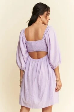 Davi & Dani Self-Tie Puff Sleeve Smocking Open Back Mini Dress -Little Loom Store 8b6697d73c674255a547a91851b746ee Max Origin