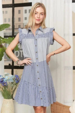 ADORA Button Down Textured Babydoll Dress