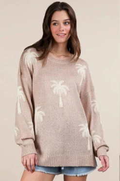 VERY J Palm Tree Graphic Oversized Knit Sweater -Little Loom Store 8c67dc22ebc8445abf9601858b8837b8 Max Origin