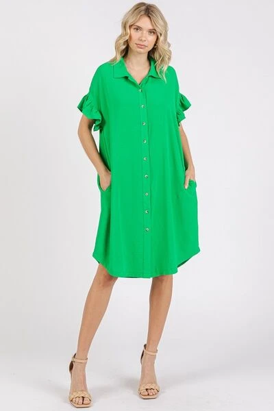 Mittoshop Button Down Flounce Sleeve Dress With Pockets 4 Mittoshop Button Down Flounce Sleeve Dress With Pockets - Image 2