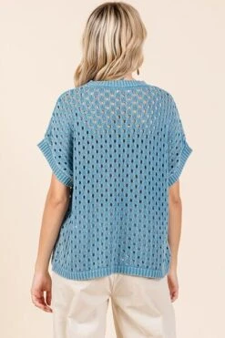 Mittoshop Mineral Wash Openwork Short Sleeve Knit Cover Up -Little Loom Store 8de716e6 8649 484e a095 1b9acef36067 Min