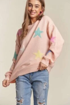 ADORA Stars Pattern Round Neck Drop Shoulder Sweater -Little Loom Store 8ebcad1a e677 4f10 8e17 d79a84a02b85 Max