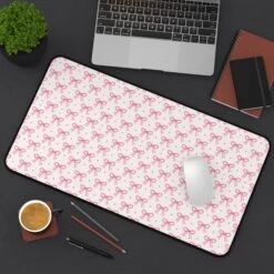 Coquette Bow Desk Mat - Hot Pink & Dot Design For Home Office Decor -Little Loom Store 9071780736322214159 2048