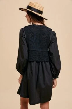 Annie Wear Crochet Vest Notched Long Sleeve Shirt Dress -Little Loom Store 90a6a738 5026 4350 a097 d099586407aa Max