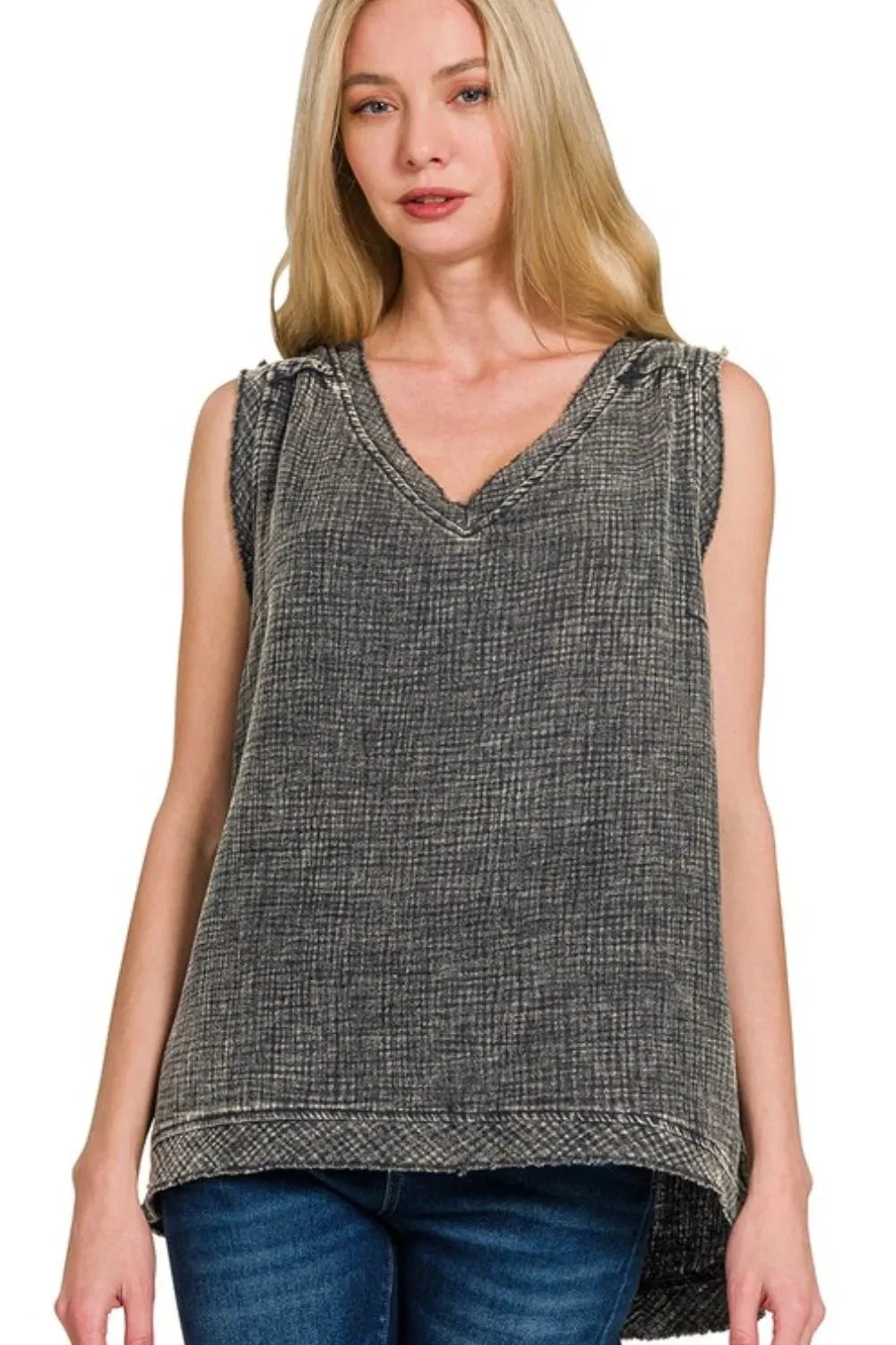 Zenana Double Gauze Raw Edge Acid Washed Tank 3 Zenana Double Gauze Raw Edge Acid Washed Tank