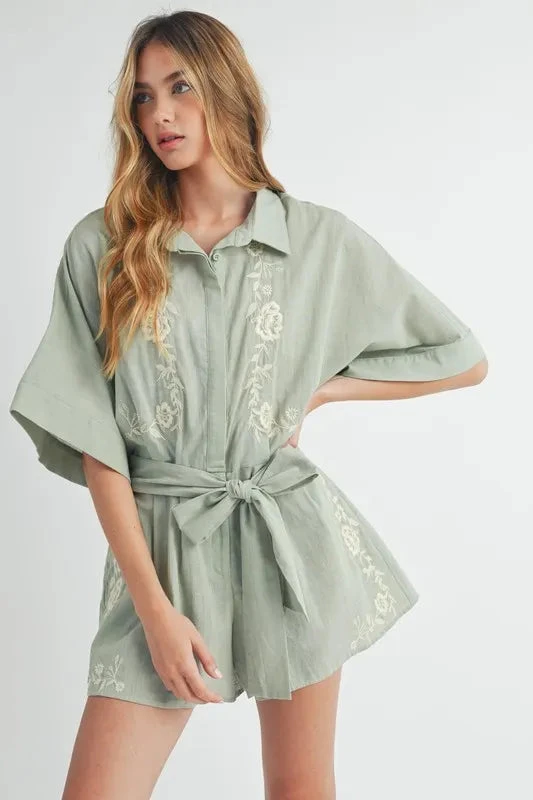 MABLE Embroidered Button Down Collared Neck Romper 3 MABLE Embroidered Button Down Collared Neck Romper
