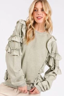 Mittoshop Ruffled Mineral Washed Round Neck Long Sleeve Sweatshirt -Little Loom Store 90eec173 a067 4684 83ad e606b20b88a6 Min