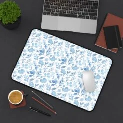 Floral Desk Mat - Elegant Blue Floral Design For Home Office Decor -Little Loom Store 9193141819086636936 2048