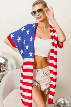 BiBi American Flag Low Gauge Knit Cardigan -Little Loom Store 9223d552330e440f9f9612743e323e03 Max Origin