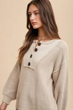 Annie Wear Half Button Ribbed Hem Sweater -Little Loom Store 92b4695a 0619 4f01 8308 697cd5a2dfbc Max