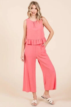 Mittoshop Linen Ruffle Tank Top And Pants Set