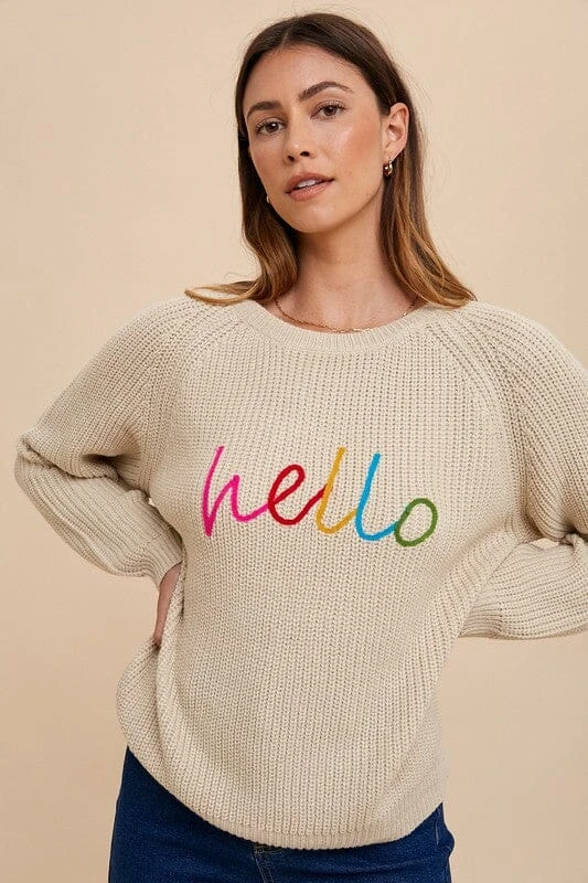 Annie Wear HELLO Embroidered Raglan Sleeve Sweater 6 Annie Wear HELLO Embroidered Raglan Sleeve Sweater - Image 4