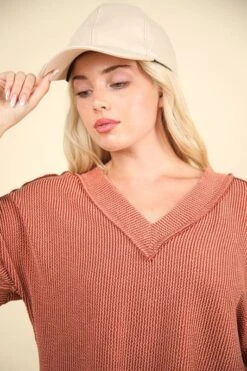 VERY J Two Tone Ribbed V-Neck Exposed Seam Top -Little Loom Store 959e0348 2e51 46dc b756 cb4061ce3276 Max