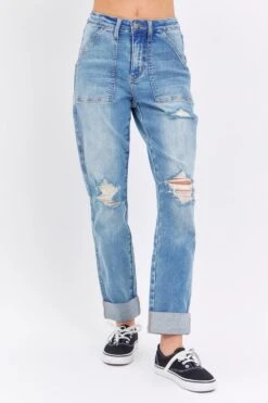 Judy Blue Full Size Distressed Straight Jeans With Patch Pockets