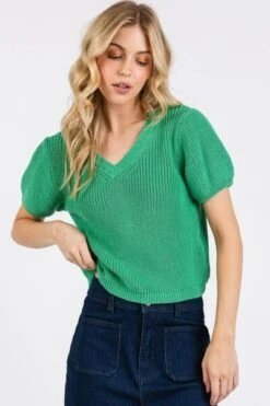 Mittoshop V-Neck Short Sleeve Crop Sweater -Little Loom Store 963471b8 24fd 4f0f ba19 9a675f310915 Min