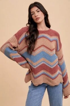 Annie Wear Multi Color Zig-Zag Round Neck Sweater -Little Loom Store 9677b2b7 d5f1 42bd 82b6 2548a066f6ba Max