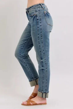 Judy Blue Full Size Mid Rise Vintage Wash Double Roll Cuff Boyfriend Jeans Plus Size -Little Loom Store 9789963f8a184708b519c4ab0b77885a Max Origin