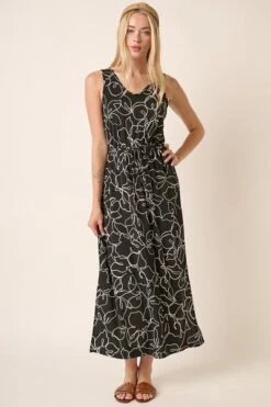 Mittoshop Side Slit Flower Print V-Neck Sleeveless Dress